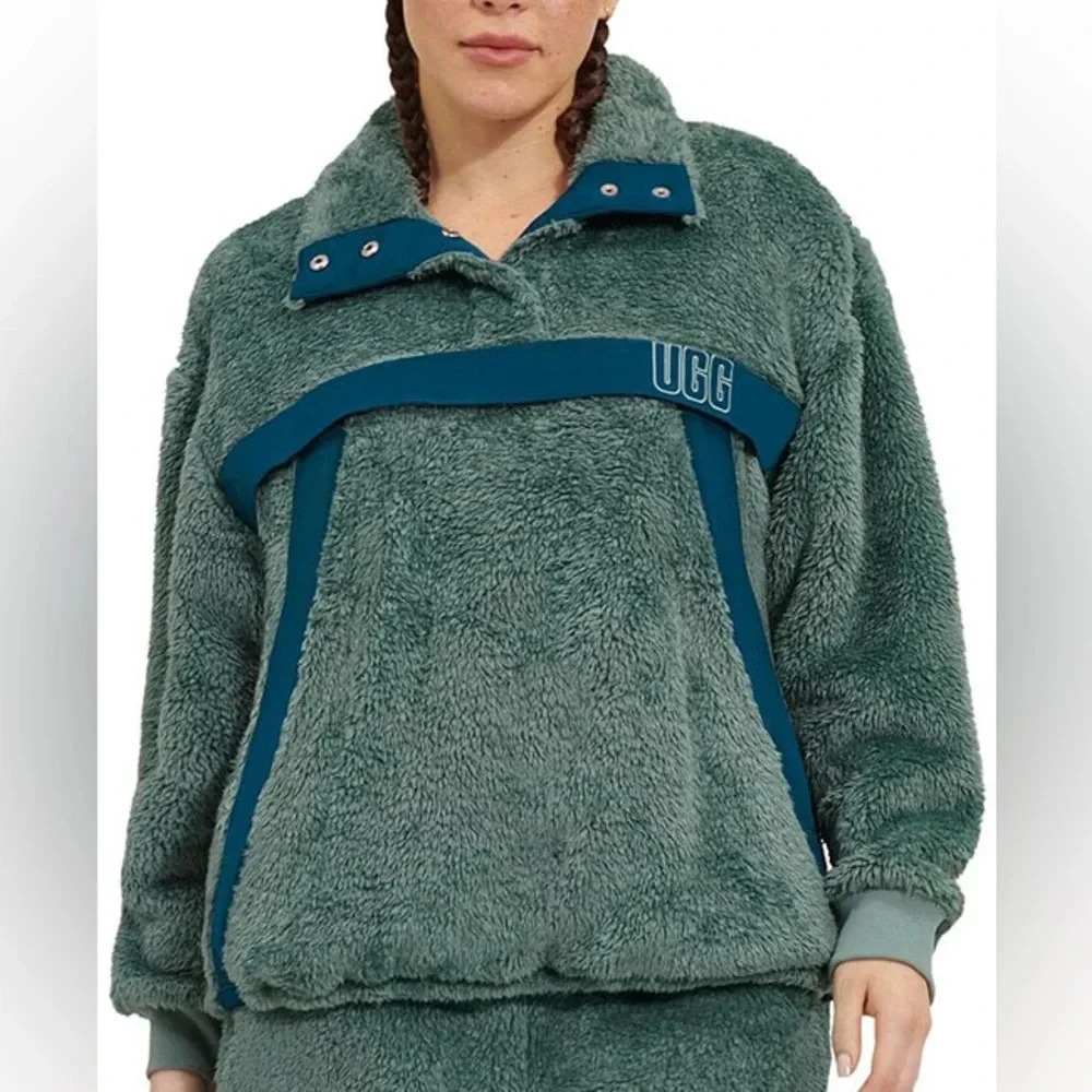Ugg Gayle Sherpa Half Zip Fleece Jacket Hidden Pocket Green Womens size Small